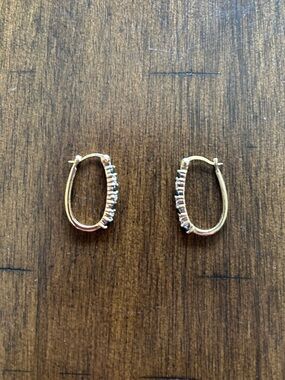 Gold Hoop Earrings with Crystal and Sapphire Gem Accents - Women Jewelry